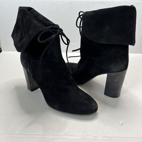 Free People Mila Heel Boot Black Suede Fold Over Made in Italy Boho size 38 - Picture 3 of 9